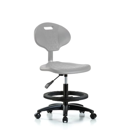 Blue Ridge Ergonomics Erie Polyurethane Chair - Medium Bench Height with Black Foot Ring & Casters in Gray Polyurethane TPMBCH-RG-A0-BF-RC-GRY