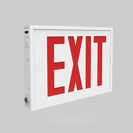 Keystone Exit Sign | Steel | NYC Compliant | Style 1 | White Color | Single Facing | Red Lettering| Surface M KT-EX-STNY1-WH3RL-SU