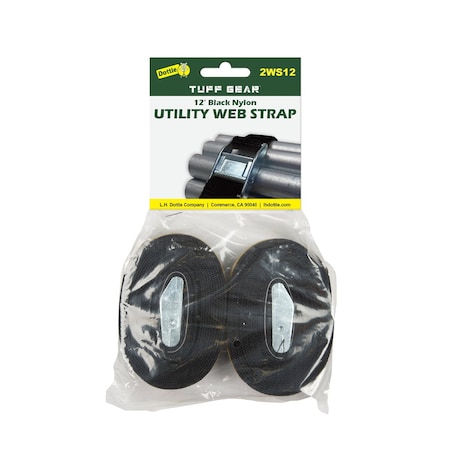 Dottie 12ft Black Nylon Web Straps, 2PK 2WS12