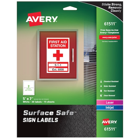 Avery Safety Sign, 9-7/16" W x 3-1/8", PK30 7278261511