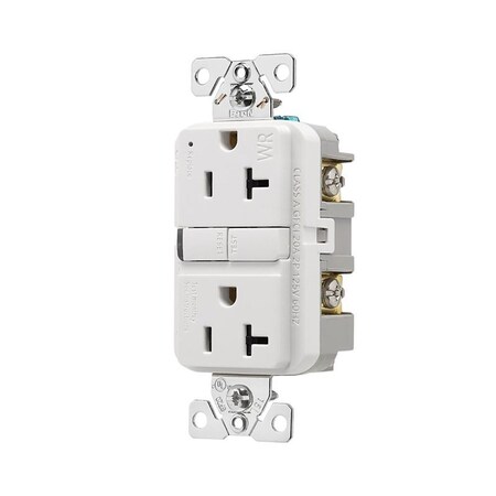 Eaton Wiring Devices GFCI Receptacle, 125 V, 20 A, NEMA: NEMA 5-20R, Back and Side Wiring, White TWRGF20W-BX-L