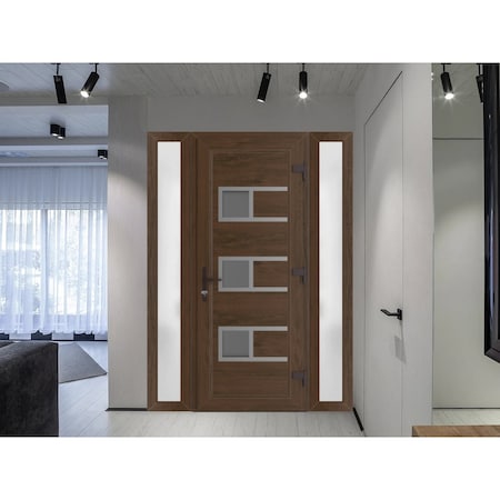 Vdomdoors Front Exterior Prehung Metal-Plastic Door, Manux 8933 Walnut, 2 Side Sidelite Transoms, Office Comm MANUX8933EXD-WLN-W16+32+16xH80-LH