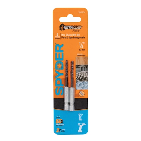 Spyder 1/8-Inch Hex Shank Drill Bit, 2PK 100504