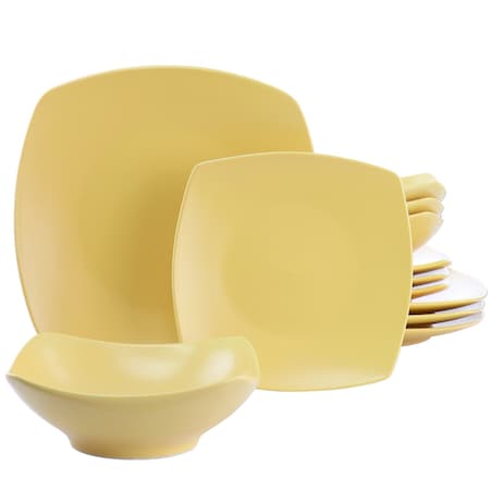 Gibson Home Zen Buffetware 12 Piece Square Fine Ceramic Dinnerware Set in Matte Yellow 750118979M