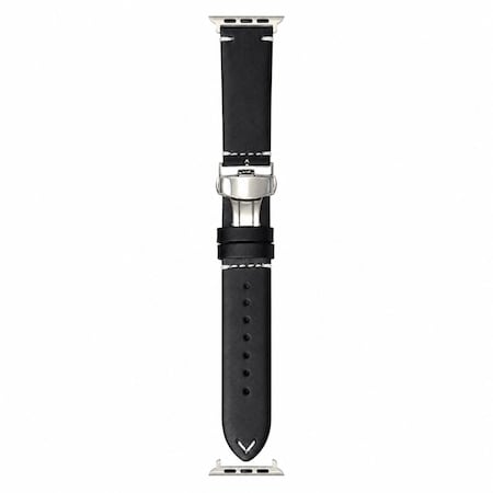 Elegani Leather Band Compatible with Apple Watch 42mm, Black, Black/Yellow Gold/Rose Gold Buckle LOT-BLK-42