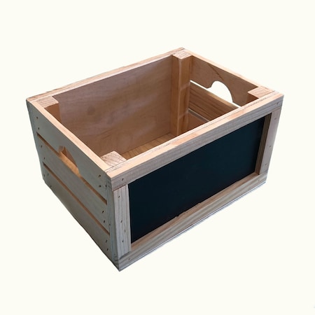 Homeroots 12" Organic Natural Wood Stacking Milk Crate with Chalkboard Side 471940
