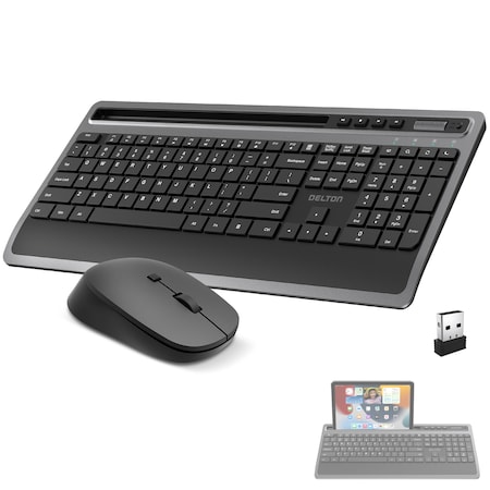 Delton Wireless Keyboard with Tablet Holder and M42 Optical Mouse Combo, Black T42