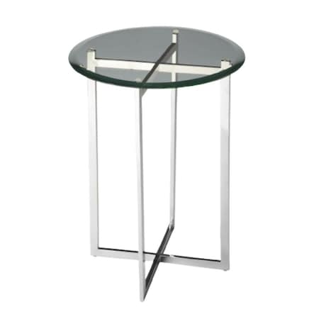 Homeroots 21" Clear And Silver Glass and Stainless Steel Round End Table 488902