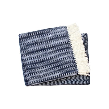 Homeroots 70" X 55" Navy Blue And White Cotton Blend Woven Herringbone Plush Throw Blanket with Tassels 474027