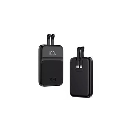 Cable Wholesale Magnetic Power Bank Wireless Charger With Built-in USB C and Lightning Cable, 10000 mAh, Black 90W1-701BK