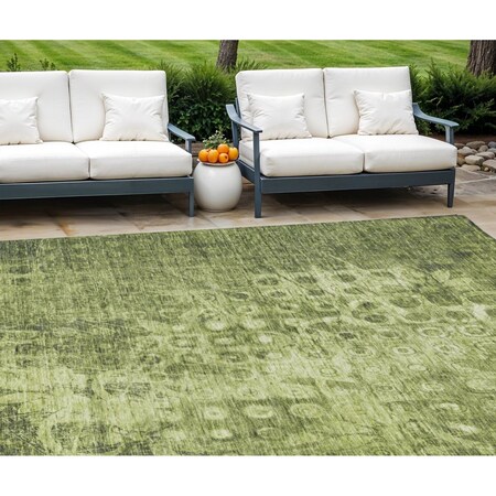 Homeroots 8' X 10' Olive Green Ikat Washable Indoor Outdoor Area Rug 576992