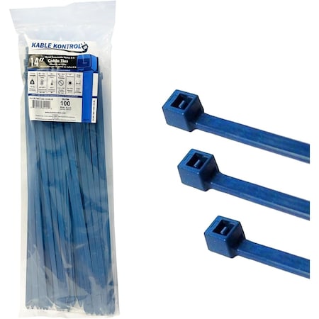Kable Kontrol Metal Detectable Cable Zip Ties, 14 in L, Blue, Iron Impregnated Nylon 6-6, 120 lbs Strength CTMD-1400-120-BLUE