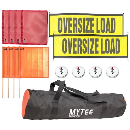 Mytee Products Oversize Load Signs, Flags w/ Wire Loop & Dowel, & Mounting Magnets w/ Carry Bag. OSKIT-2001