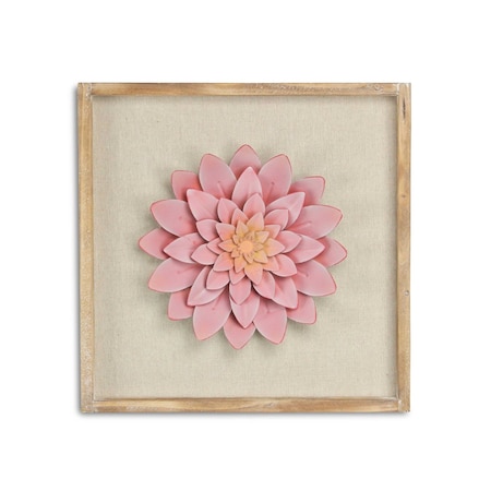 Homeroots 12" X 13" Pink and Off White Flower Wood and Metal Wall Decor 489487