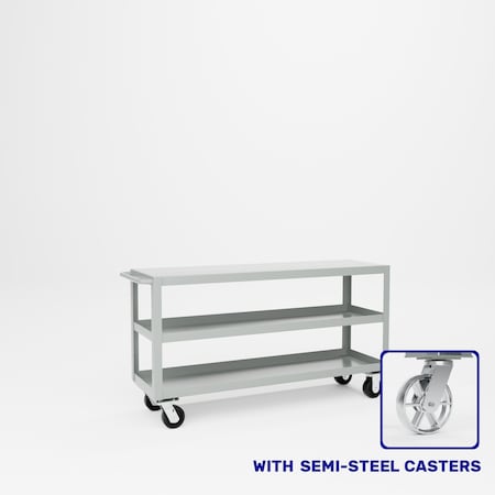 Pucel Heavy Duty Shop Truck, 60 in W x 18 in D x 33.5 in H, Three Shelves, Push Handle, Light Blue 1860-DT-3S