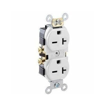 Leviton Duplex Straight Blade Receptacle, 6-20R, 20 A, 250V AC, 2 Pole, 3 Wire, Flush Mount, Grounded 5822-W