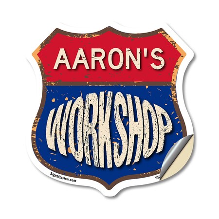 Signmission Aaron's Workshop, 12 Inch X 12 Inch, Vinyl Decal SHI-D-12-489-AARON