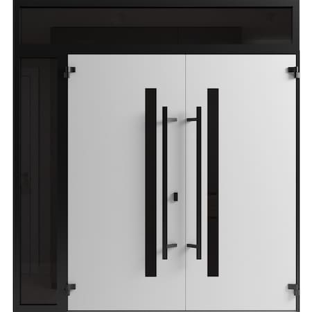 Vdomdoors Front Exterior Prehung Aluminum Double Doors Ronex0162 Red Oak Top Transom Mirrored Clear Glass RONEX0162DEXD-RED-W72+16xH96+14-LH-I