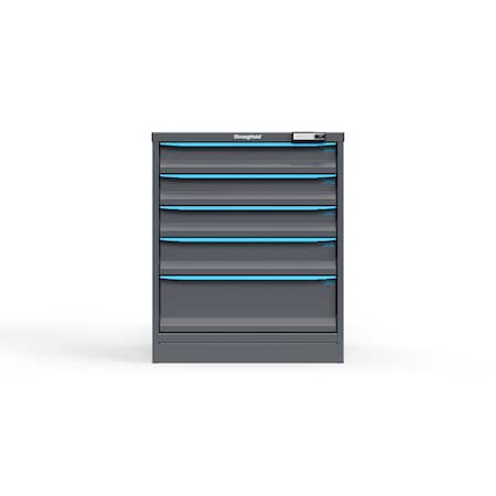 Strong Hold 5 drawer cabinet - (3x 4ft, 1x 5ft, 1x 8ft) - Blue accents - Electronic Lock S3036-PPRAS-0501FS