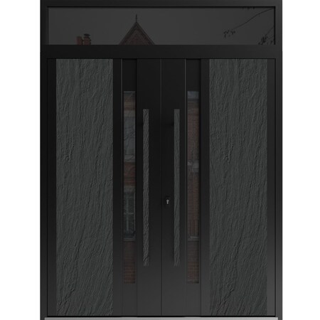 Vdomdoors Aluminum Double Doors Dekton 0163 Ardesia Nero Top Transom Entry Door Painted (W72xH94) Left hand O DEKTON0163DEXD-ARD-W72xH80+14-LH-O