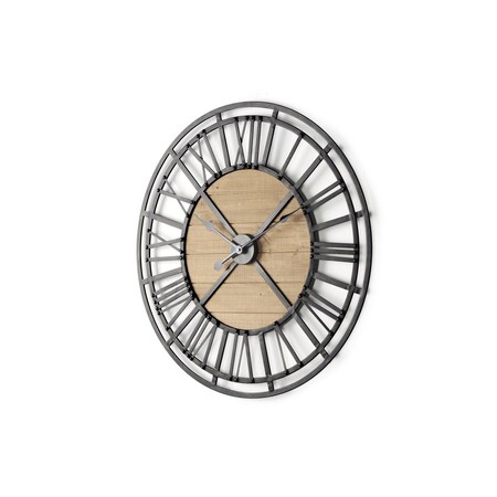 Homeroots 30" Black And Natural Iron And Wood Analog Round Wall Clock 609404