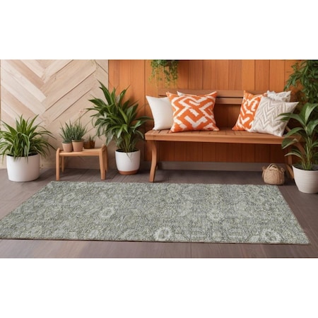 Homeroots 8' Runner Cream and Tan Floral Washable Non Skid Indoor Outdoor Runner Rug 564321