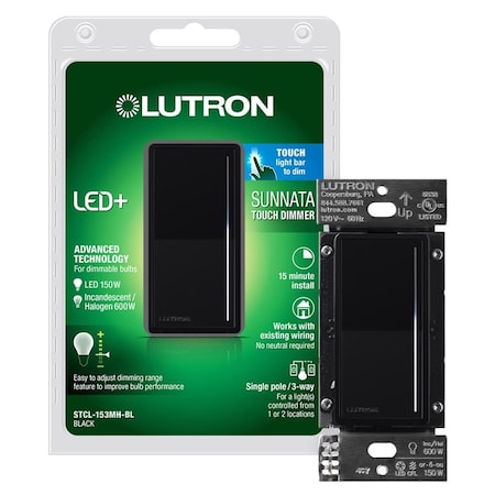 Lutron Sunata Black 150 W 3-Way Dimmer Switch STCL-153MH-BL