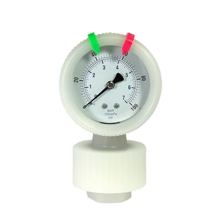 Kodiak Controls PVDF Pressure Gauge, PTFE Diaphragm, 2.5 in Dial, 1/2 in NPT, 0-100 psi KC701LD-2ST25-100
