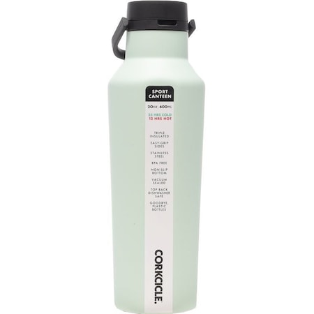 Corkcicle Classic Sport Canteen Series Water Bottle, 20 oz, Stainless Steel/Silicone, Sage Mist, Leakproof Lid 2020MSM