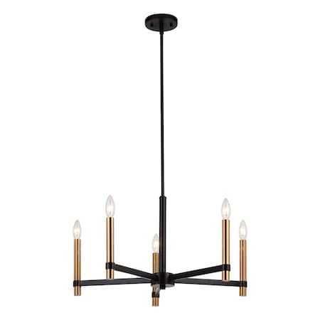Vaxcel Damen 5 Light Black and Brass Contemporary Candle Chandelier H0267
