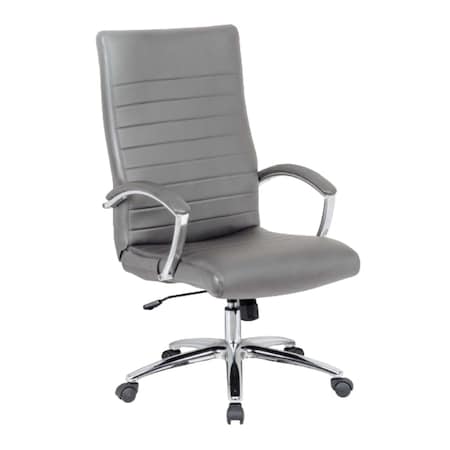 We'Re It Bunjee Series Modern Ribbed High Back, Grey Upholstered Task Chair for Home or Office, Chrome Frame OFD9210-MGRY