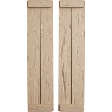 Ekena Millwork Rustic Two Board Joined Board-n-Batten Hand Hewn Faux Wood Shutters w/End Batten, 11W x 26H, PR SHUBJE11X26HHPR
