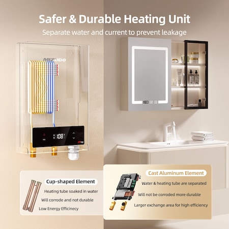 Mizudo 14000W Electric Tankless Water Heater Undersink, 240V, 59A ET014A0W