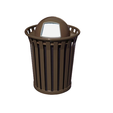 Witt Industries Heavy Duty Brown Outdoor Slatted Metal Receptacle with Dome Top WC3600-DT-BN