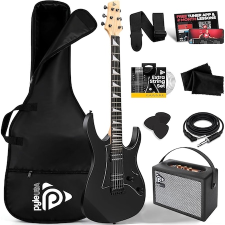 Pyle Prog Rock EG Series Electric Guitar with Amp Kit, 39 in Full Size with Dual Humbucker Pickups, Low PEGKT781BK