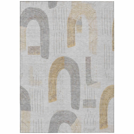 Homeroots 3' X 5' Silver And Gold Geometric Washable Indoor Outdoor Area Rug 618118