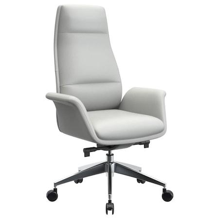 Leisuremod Summit High-Back Office Chair in Faux Leather & Aluminum Frame with Swivel & Tilt, White SOT21WL