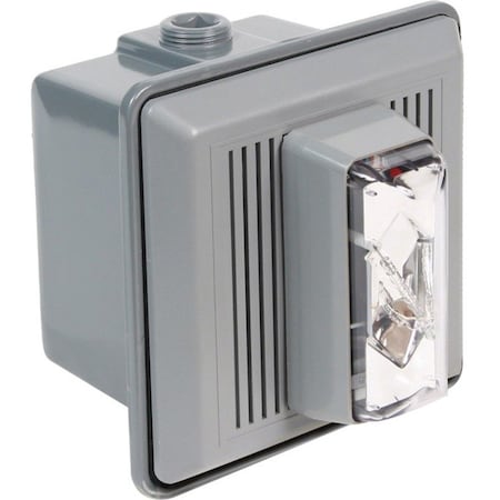 Edwards Signaling Horn Strobe, Horn, Continuous, 120V AC, 90 dB, Thermoplastic, Clear Lens, Gray Housing 869STRC-N5