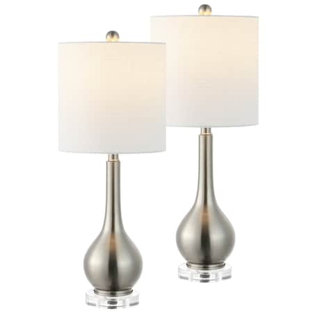 Jonathan Y Dylan 25" Metal/Crystal Teardrop LED Table Lamp, Nickel, 2PK JYL5010B-SET2