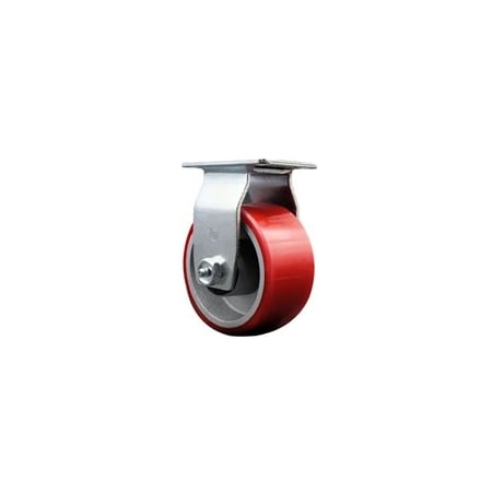Service Caster 4 Inch Red Poly on Cast Iron Wheel Rigid Caster with Roller Bearing SCC SCC-20R420-PUR-RS
