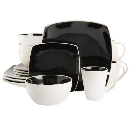 Gibson Elite Soho Lounge 16 Piece Stoneware Dinnerware Set in Black/White 750119785M