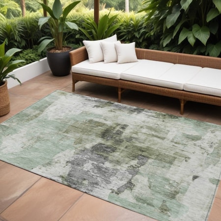 Homeroots 8' X 10' Mint Green Ivory And Gray Abstract Washable Indoor Outdoor Area Rug 603146