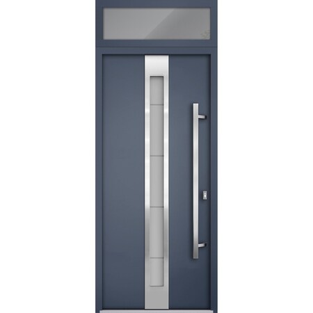 Vdomdoors Steel Door Deux 1717 Gray Graphite Transom Window Stainless Inserts Single Modern Painted-W36xH80+1 DEUX1717EXD-GRE-W36xH80+16-LH-O