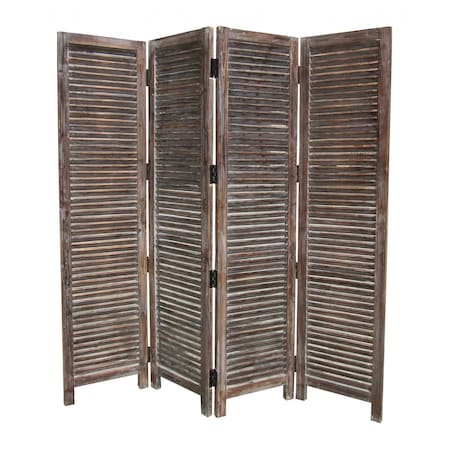 Homeroots 84" Brown Wood Folding Four Panel Screen Room Divider 274748