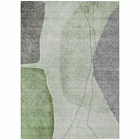 Homeroots 5' X 8' Olive Green And Gray Abstract Washable Indoor Outdoor Area Rug 582015
