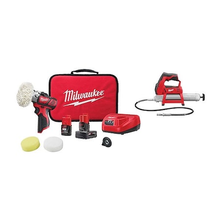 Milwaukee Tool M12 Polisher/Sander Kit + M12 Grease Gun 2438-22X, 2446-20