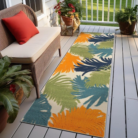 World Rug Gallery Amalfi Contemporary Tropical Floral Indoor/Outdoor Runner Rug 2 ft 7 in x 12 ft Multi 8013MULTI27X12