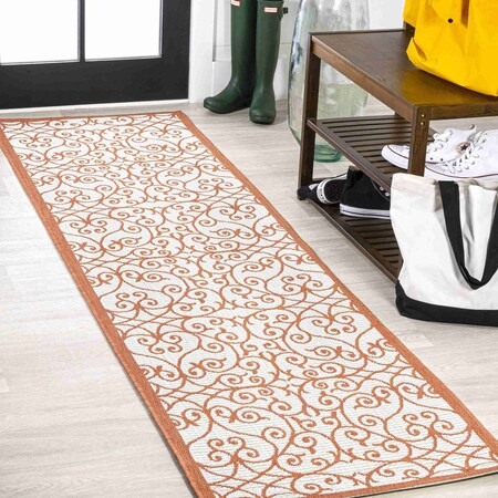 Jonathan Y Madrid Vintage Filigree Textured Weave Cream/Orange 2 ft. x 8 ft. Indoor/Outdoor Runner Rug SMB107L-28