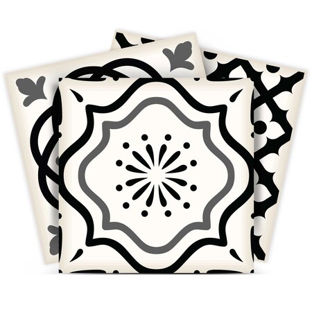 Homeroots 8" X 8" Black and White Multi Peel and Stick Removable Tiles 399864