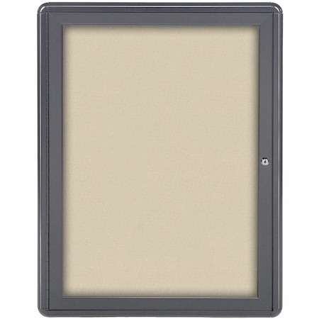 Ghent Ovation 1 Door Enclosed Fabric Bulletin Board, Gray Frame, 3'H x 2'W, Beige OVG1-F90